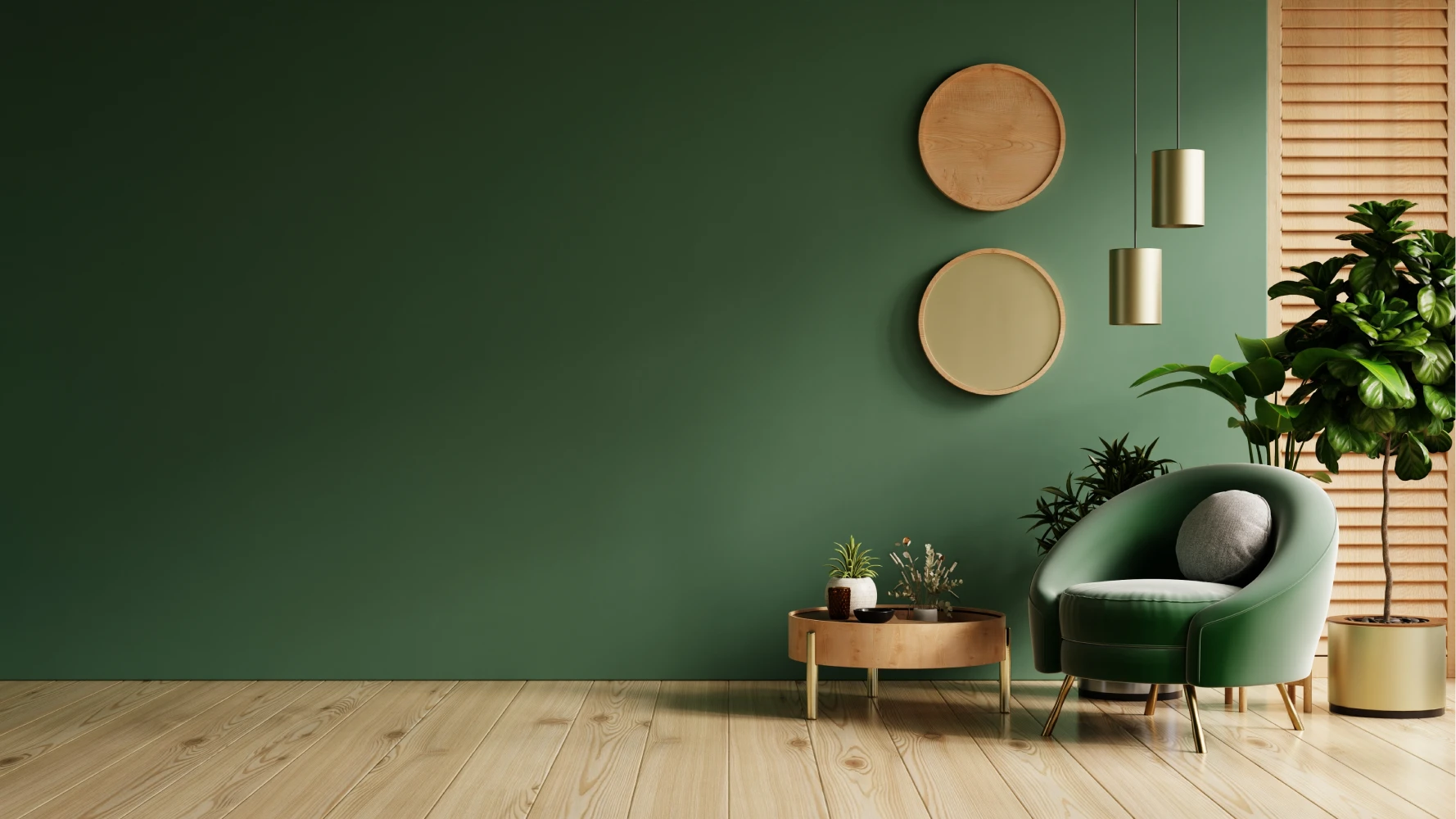 Modern Living Room with Green Walls